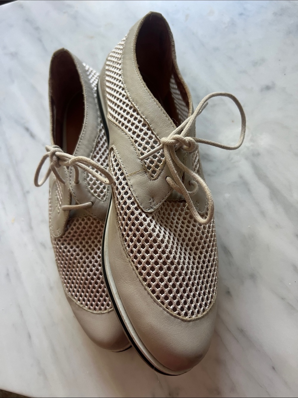 Rebecca Minkoff Beige Mesh Lace-Up Oxfords